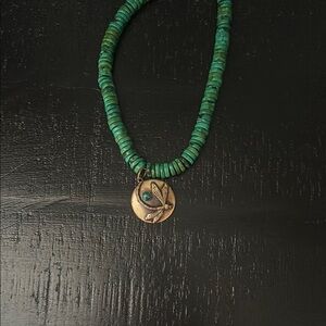 Turquoise Beaded Necklace with Gold Pendant